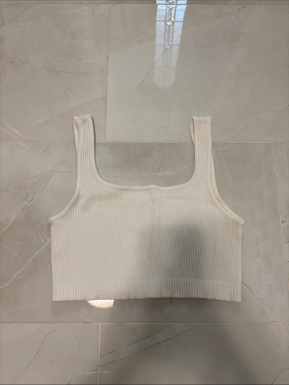 Ribbed Scoop Neck Crop Tank Top - Cream